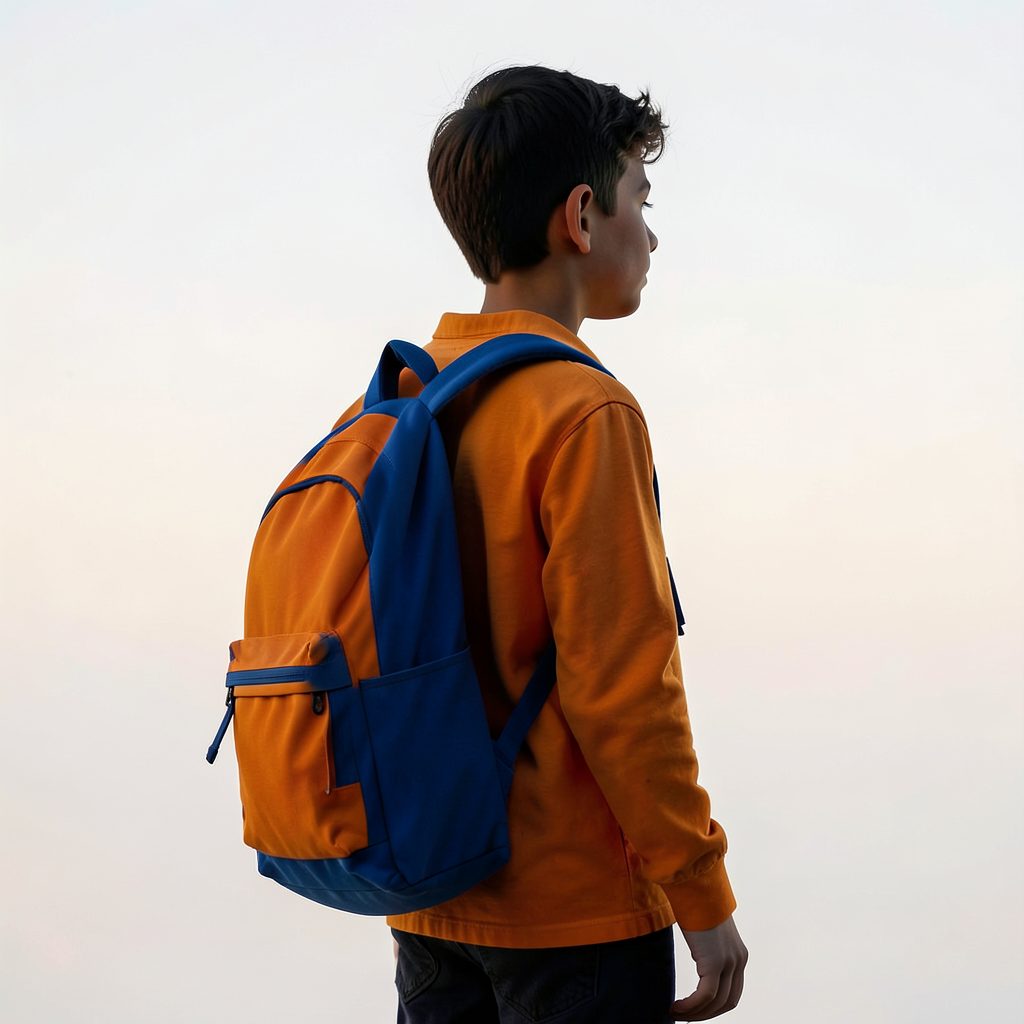 Silueta juvenil con mochila en tonos naranja y azul, representando el programa para adolescentes